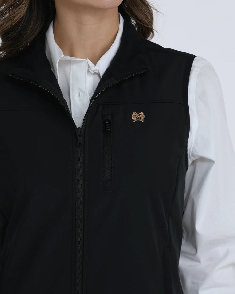 Cinch Women’s Windproof Vest close view on model