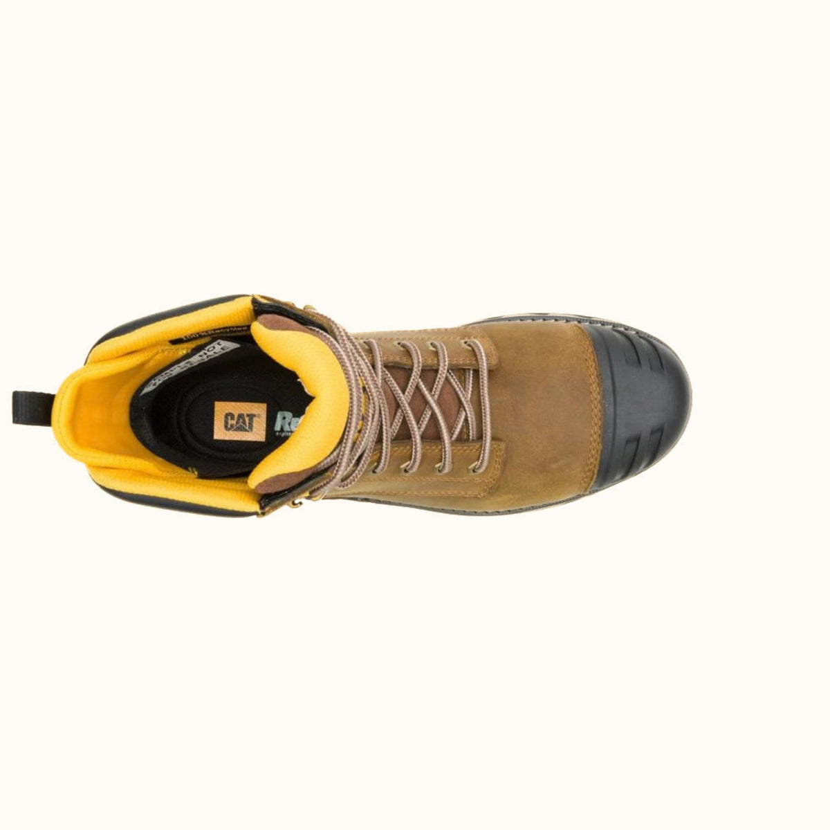 CAT Excavator PowerSpring 6-inch brown waterproof composite toe work boot top view