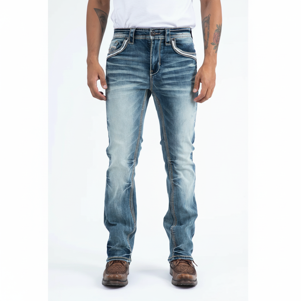 Front view of Platini Holt Men’s Blue Slim Boot Cut Jeans