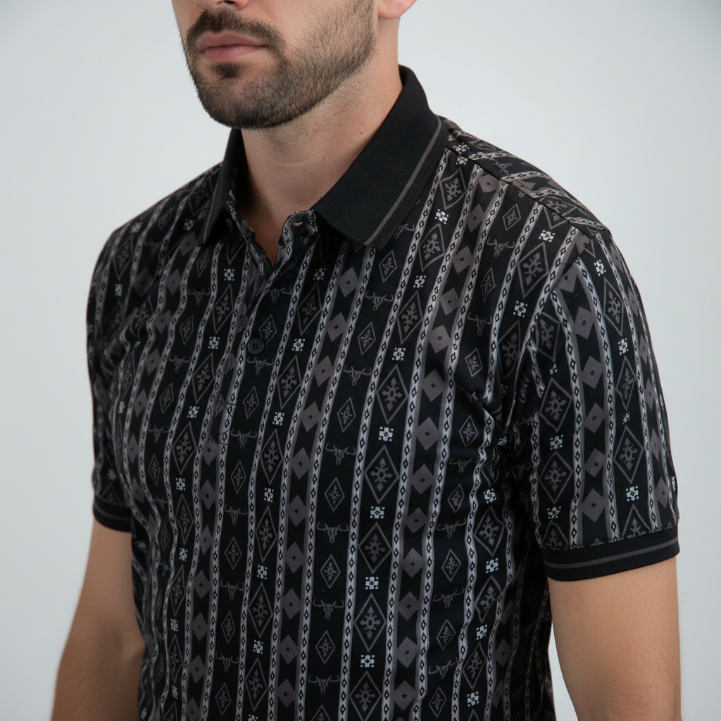 Polo de algodón elástico negro de corte moderno para hombre