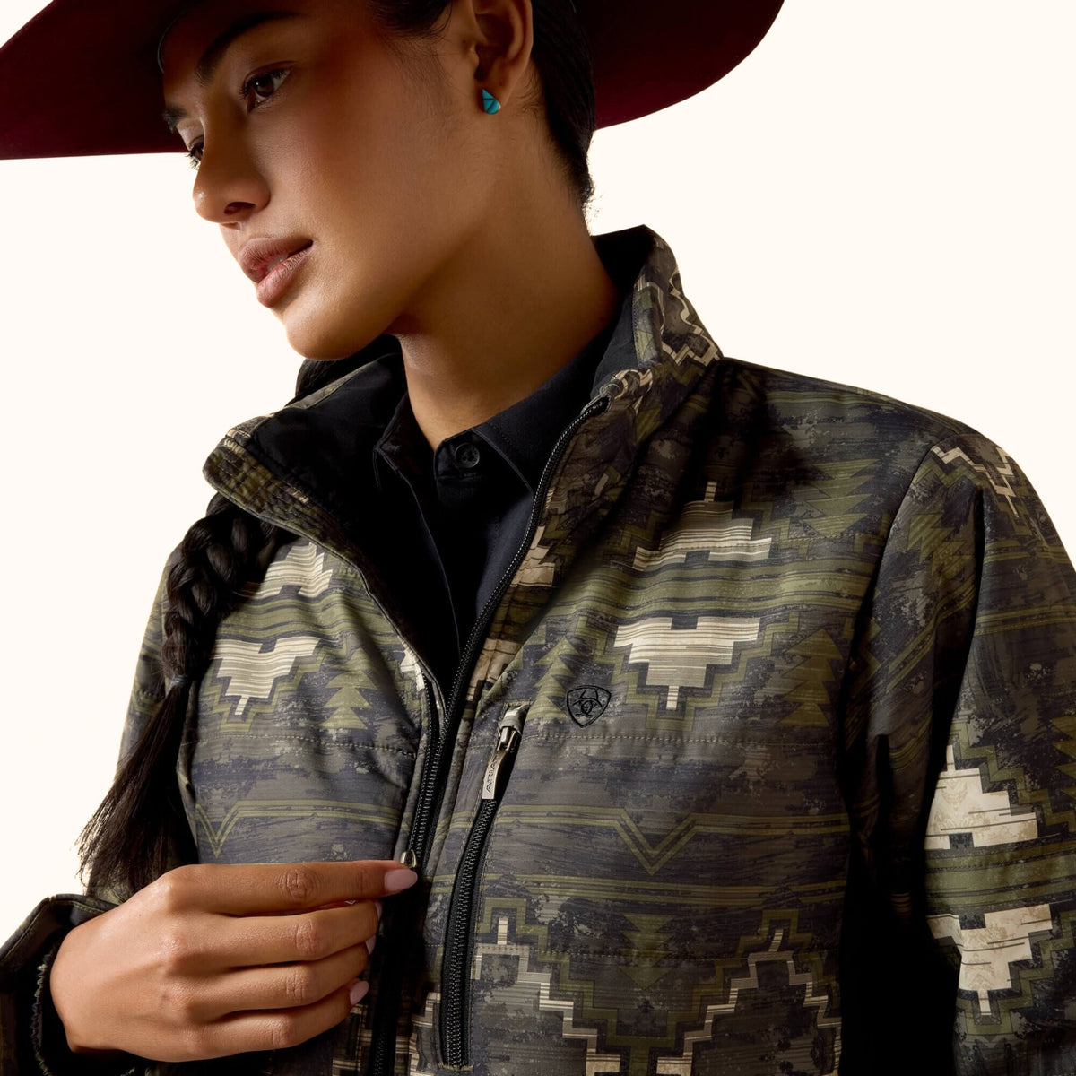 Ariat Titan Insulated Jacket in black Western print front close-up view