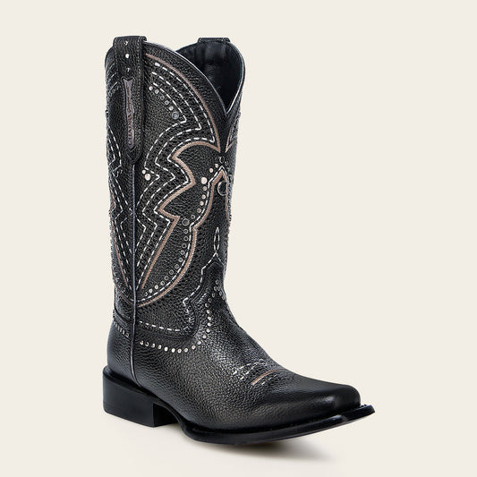 Cuadra Western Rodeo Black Bovine Boot front angle view