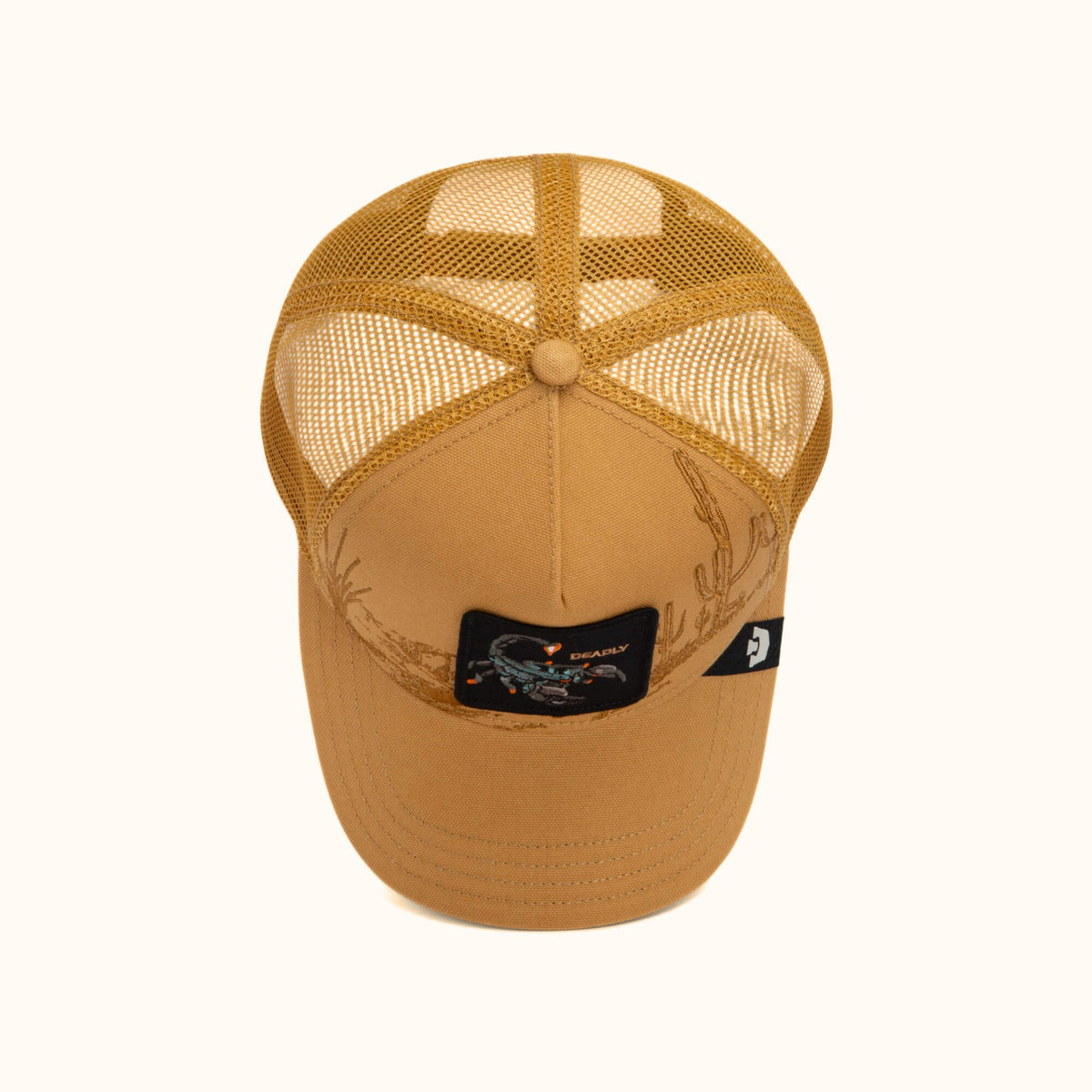 Goorin Bros. Badlands Scorpion amber trucker hat top view