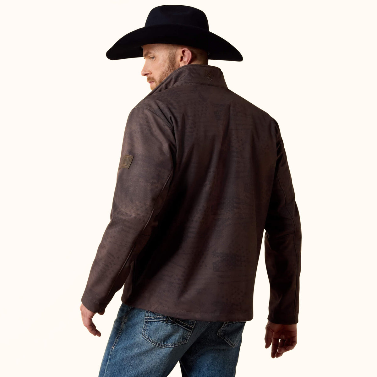 Ariat Patriot Flag brown softshell jacket back view