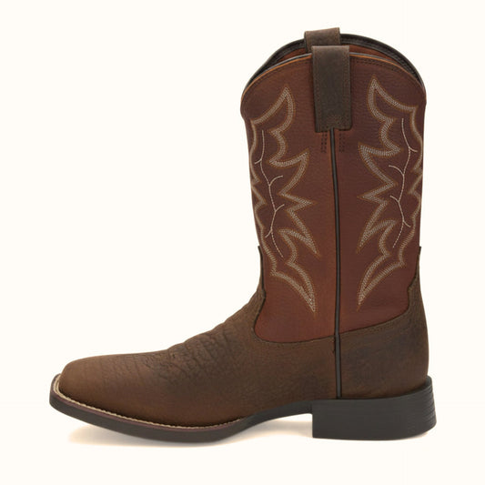 Side view of Justin Chet 11 Western Boot in brown leather