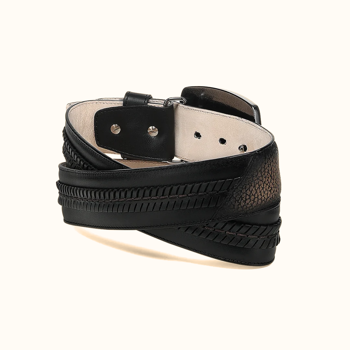 Cuadra men’s chocolate bison leather woven Western belt back view