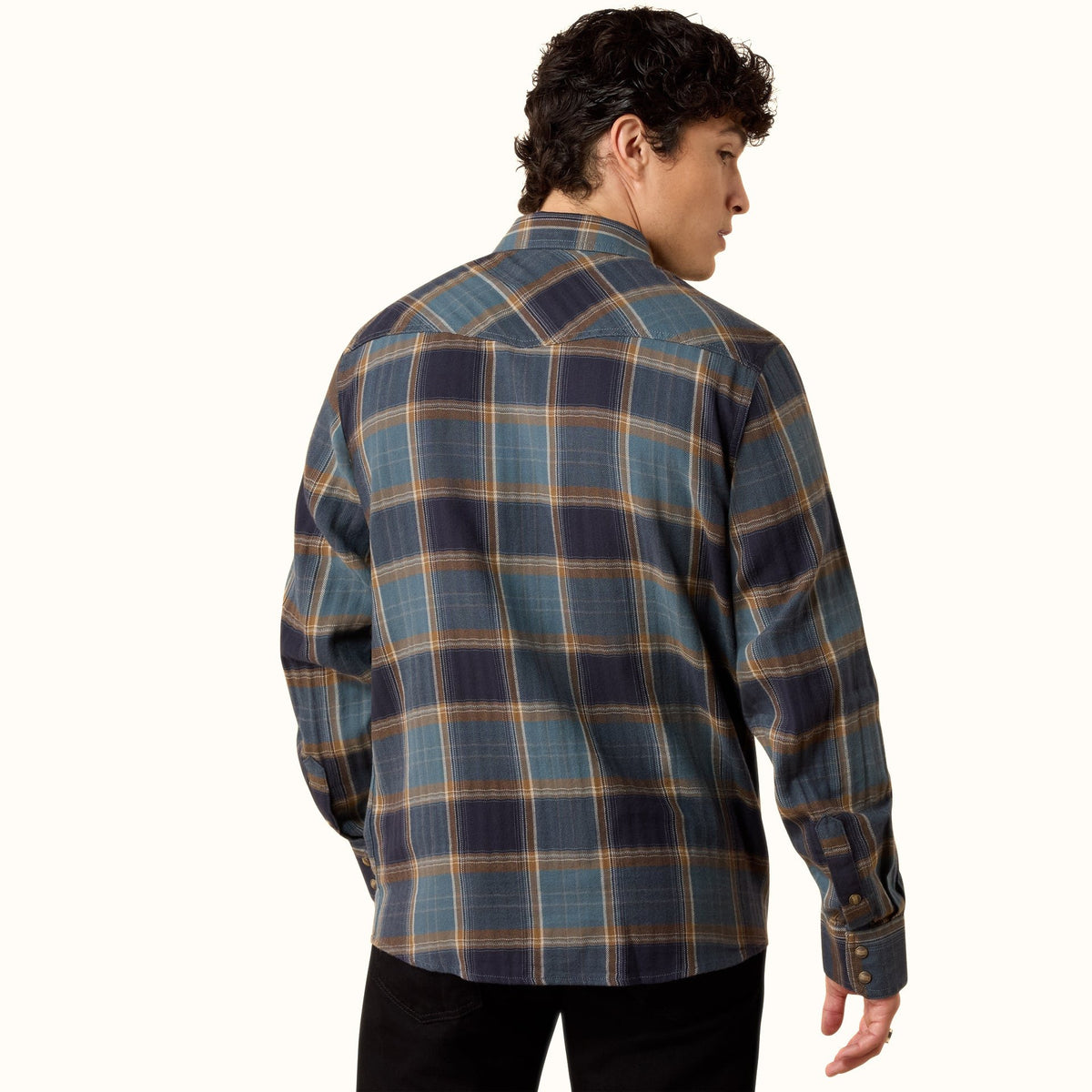 Ariat Retro Harbert Fitted Snap Shirt plaid back view