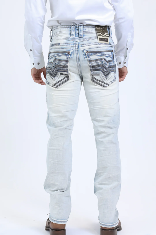 Platini Holt men’s ice blue slim boot cut jeans rear view
