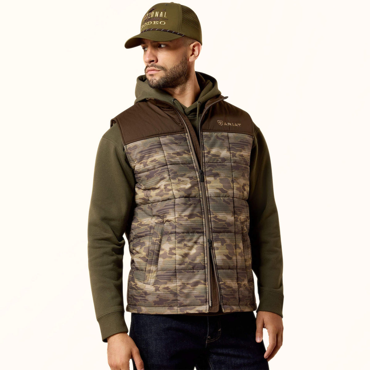Ariat Crius Insulated Vest in camouflage front view