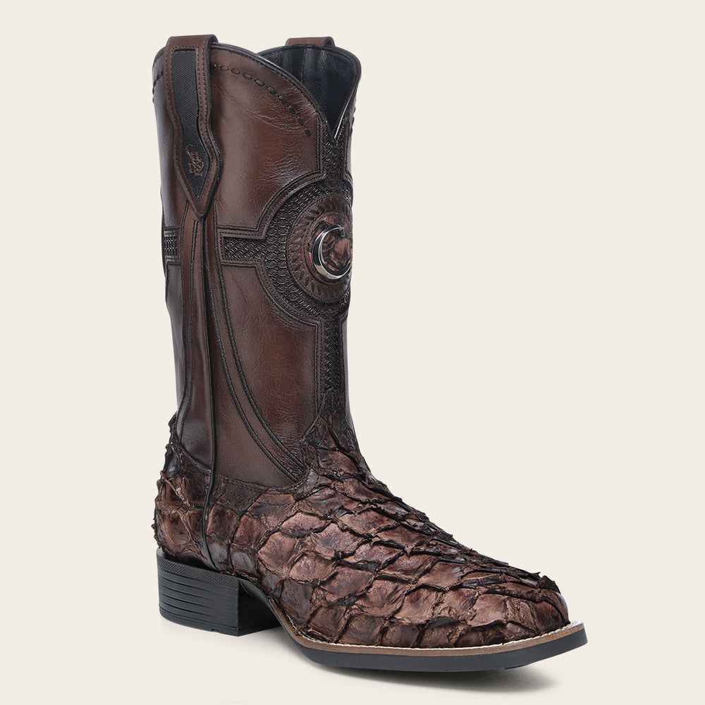 Luxury Honey Rodeo Boot In Genuine Poisson And Bovine Leather