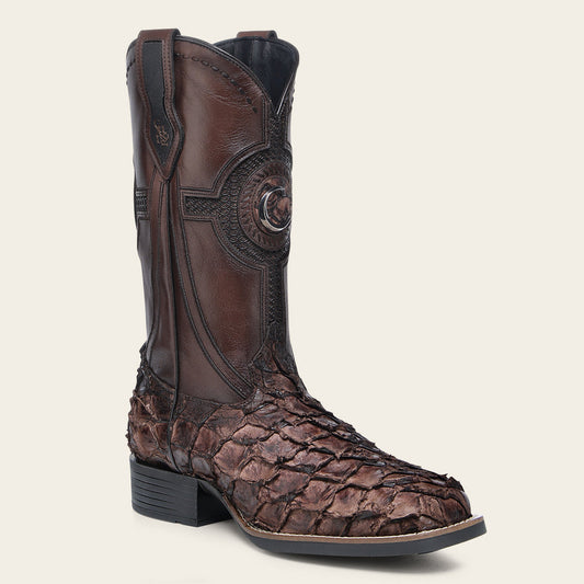 Luxury Honey Rodeo Boot In Genuine Poisson And Bovine Leather