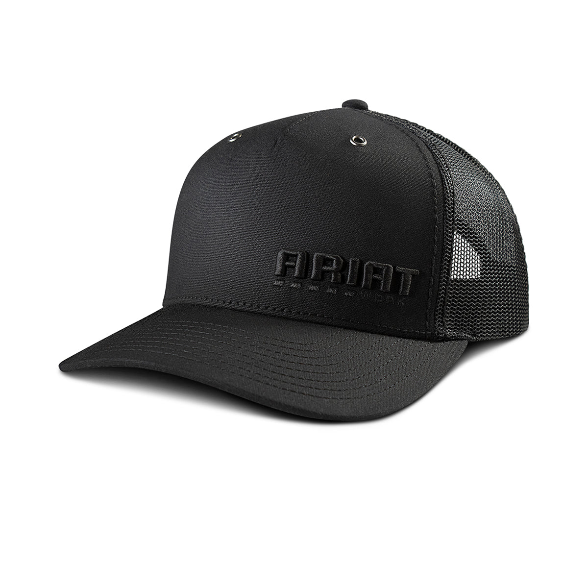 Ariat Work Richardson 112 Embroidered Black Cap front view in black with subtle logo embroidery