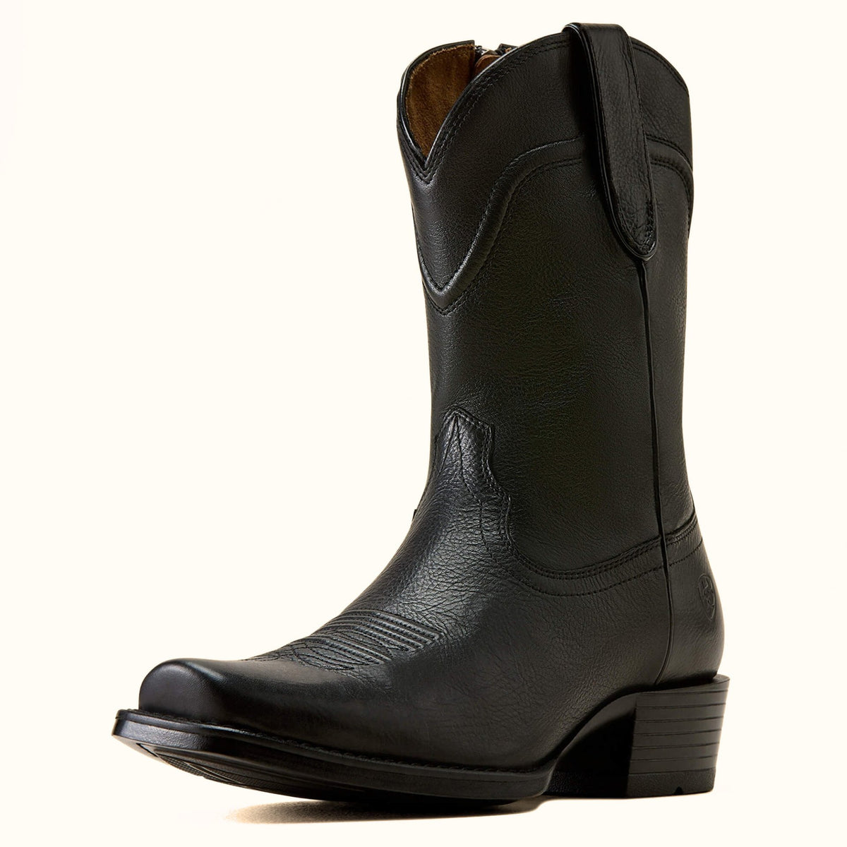 Ariat Oliver Narrow Cutter Toe Western Boot in black angle side view