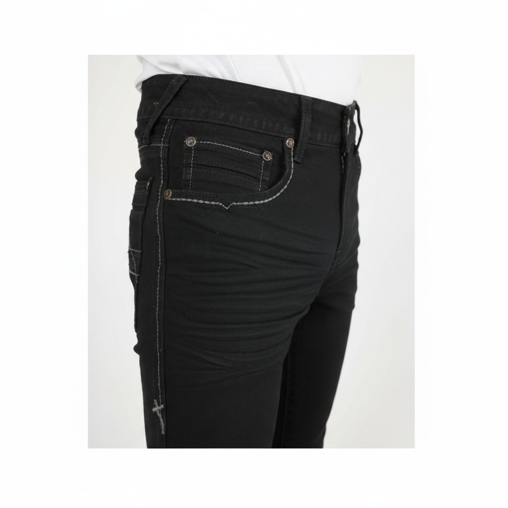 Platini Holt black boot cut jeans fabric and pocket detail