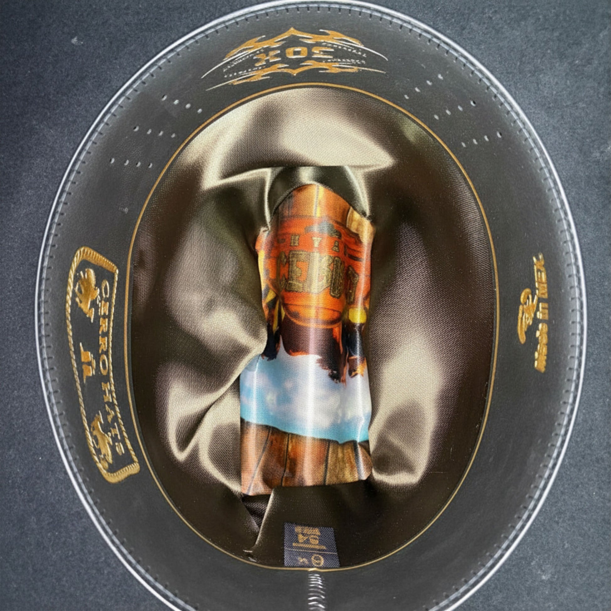 Close-up of inner branding label on Cerro 30X Sinaloa Black Cowboy Hat