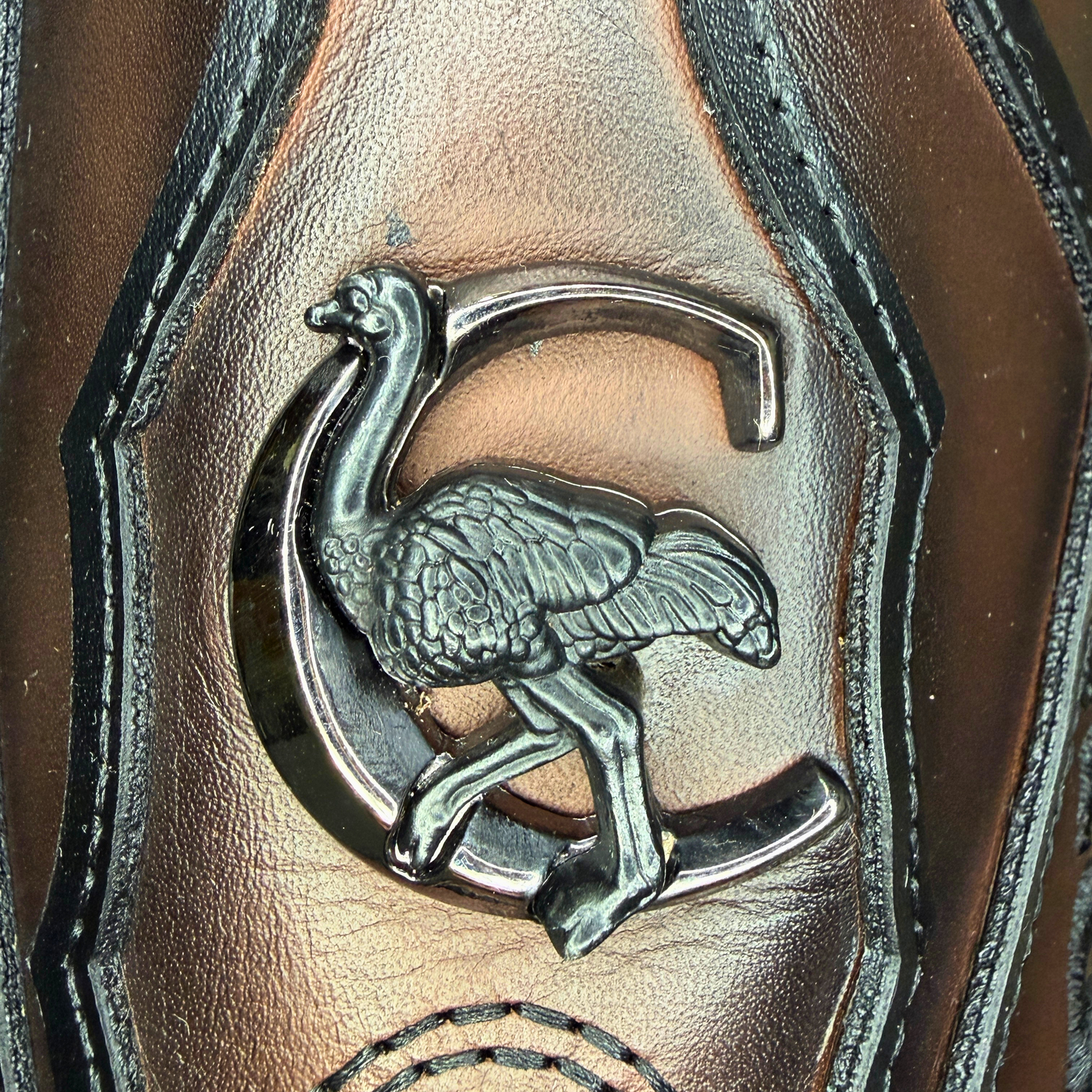 Cuadra Gold Ostrich Embroidered Square Toe Boots logo detail