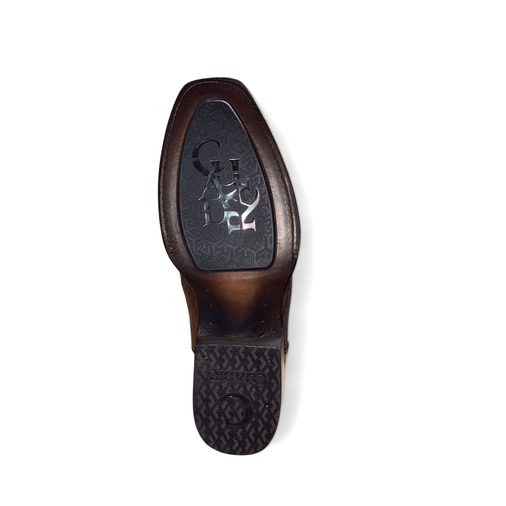 Outsole view of Cuadra Men’s Brown Caiman Embroidery and Woven Narrow Square Toe Boot