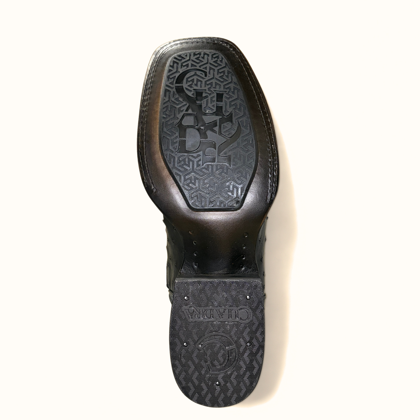 Cuadra Gold Ostrich Embroidered Square Toe Boots outsole view