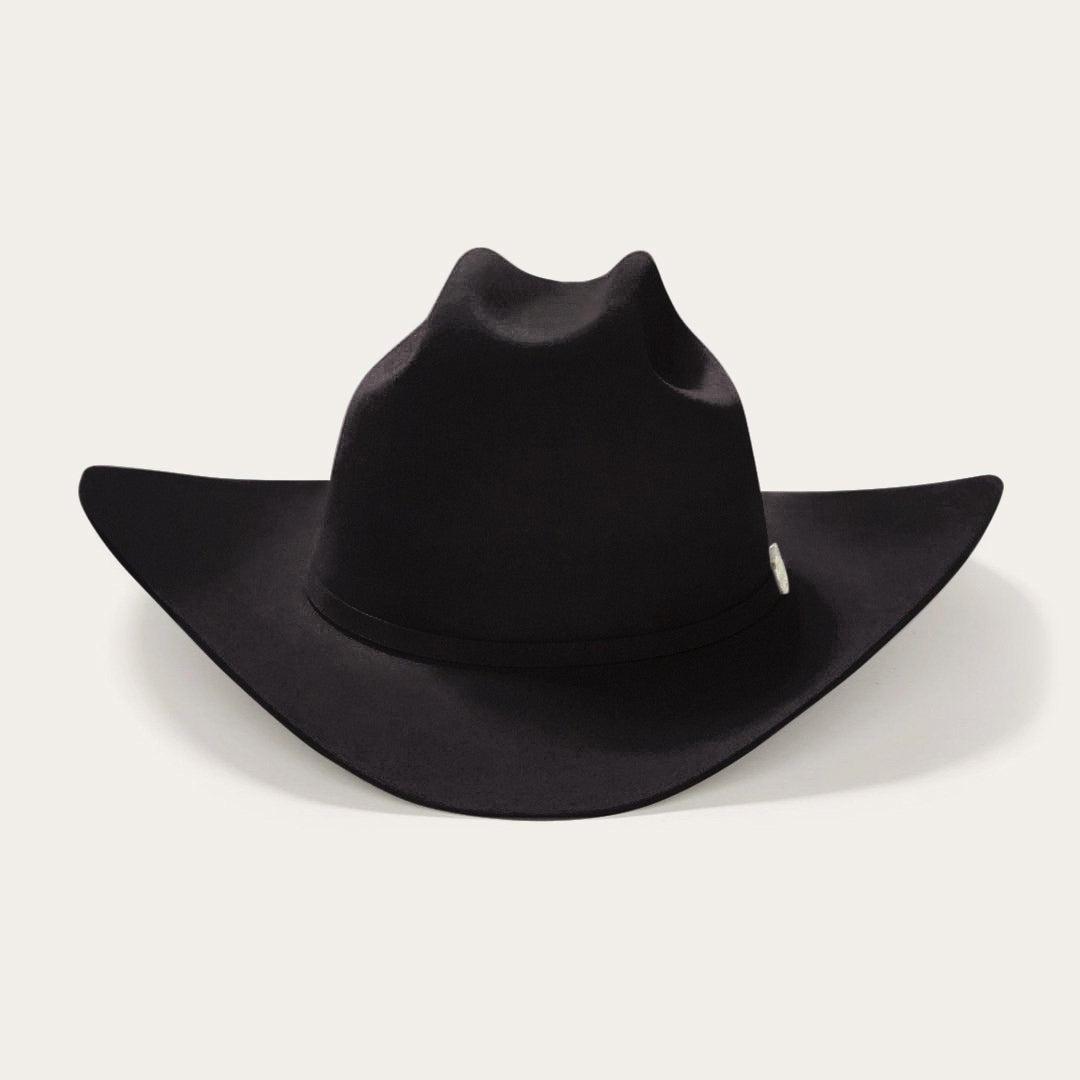 Stetson Deadwood 4X Black Cowboy Hat angled front view with curved brim