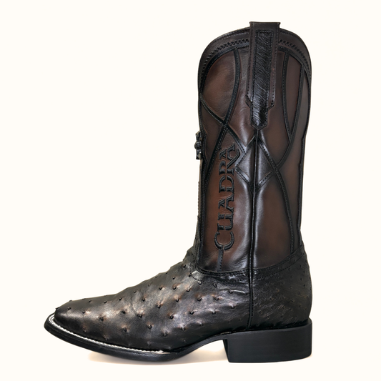 Cuadra Gold Ostrich Embroidered Square Toe Boots side profile