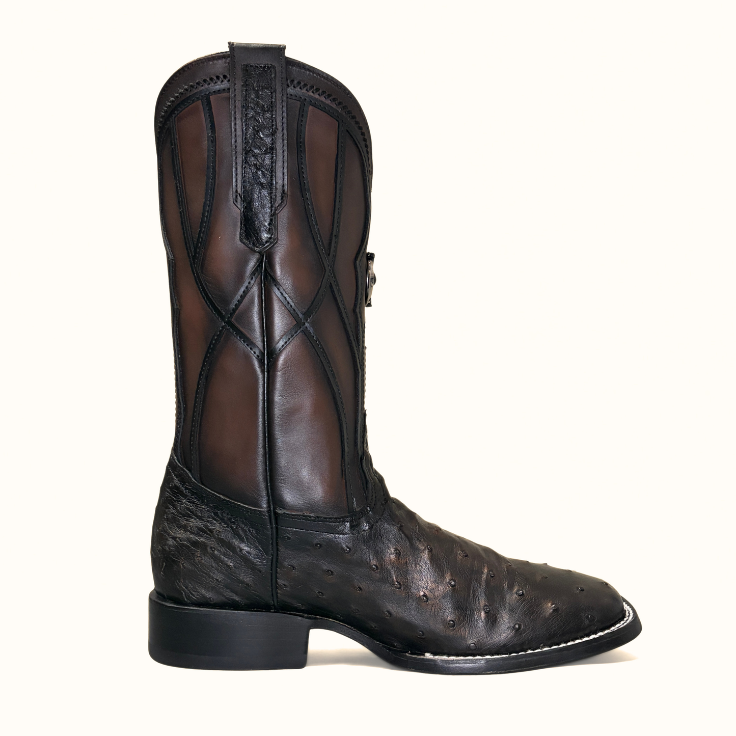 Cuadra Gold Ostrich Embroidered Square Toe Boots side profile