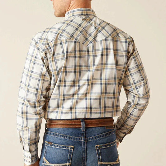 Ariat Pro Series Elias Classic Fit Western Shirt beige plaid back view